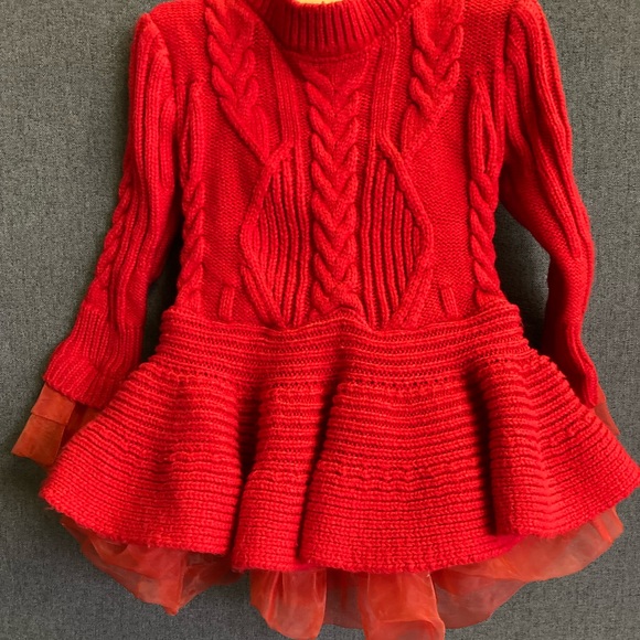 AiLe Rabbit 100 Red Baby Dress Cable Knit Sweater ~Size 12 Months Holiday (h) - Picture 6 of 9